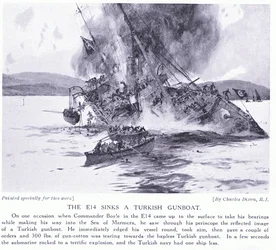 The E14 sinks a Turkish gunboat in Sea of Marmora 1915